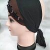 Criss Cross Tie Back Bonnet with Pearls - Dark Brown