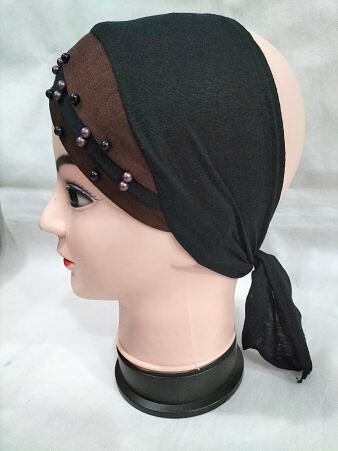 Criss Cross Tie Back Bonnet with Pearls - Dark Brown