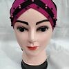 Criss Cross Tie Back Bonnet with Pearls - Deep Pink Criss Cross Tie Back Bonnet with Pearls - Deep Pink