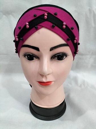 Criss Cross Tie Back Bonnet with Pearls - Deep Pink Criss Cross Tie Back Bonnet with Pearls - Deep Pink