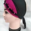 Criss Cross Tie Back Bonnet with Pearls - Deep Pink Criss Cross Tie Back Bonnet with Pearls - Deep Pink