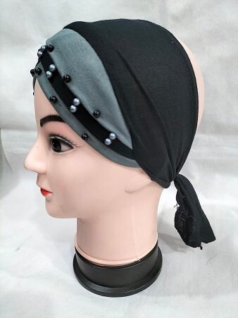 Criss Cross Tie Back Bonnet with Pearls - Grey