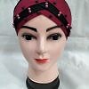 Criss Cross Tie Back Bonnet with Pearls - Maroon