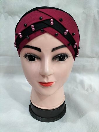 Criss Cross Tie Back Bonnet with Pearls - Maroon
