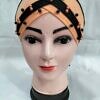 Criss Cross Tie Back Bonnet with Pearls - Peach