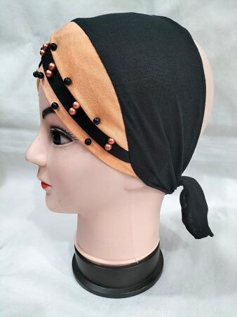 Criss Cross Tie Back Bonnet with Pearls - Peach