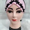 criss cross tie back bonnet with pearls pink