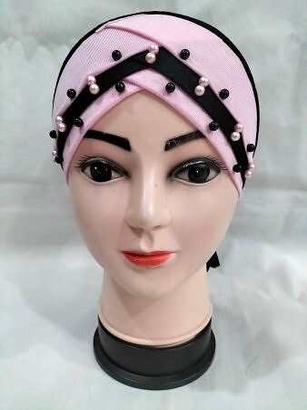 Criss Cross Tie Back Bonnet with Pearls - Pink Criss Cross Tie Back Bonnet with Pearls - Pink