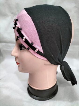 Criss Cross Tie Back Bonnet with Pearls - Pink Criss Cross Tie Back Bonnet with Pearls - Pink