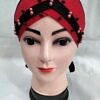 criss cross tie back bonnet with pearls red