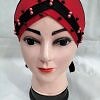 Criss Cross Tie Back Bonnet with Pearls - Red