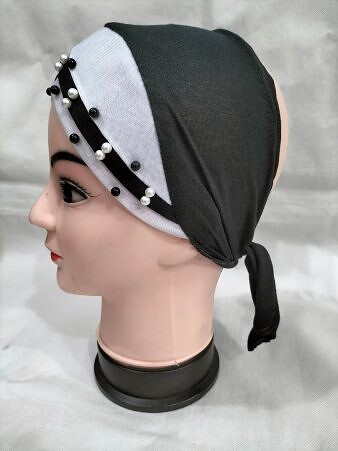 Criss Cross Tie Back Bonnet with Pearls - White Criss Cross Tie Back Bonnet with Pearls - White