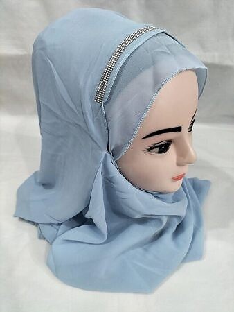 Fancy Two Loops Chiffon Instant Hijab - Baby Blue Fancy Two Loops Chiffon Instant Hijab - Baby Blue