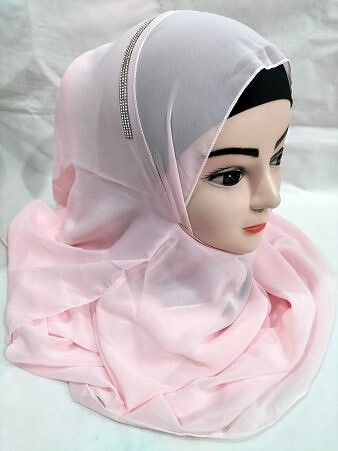 Fancy Two Loops Chiffon Instant Hijab - Baby Pink