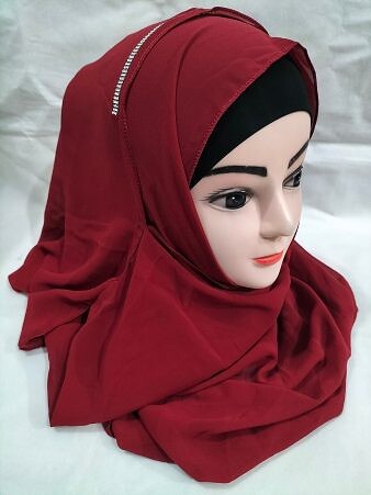 Fancy Two Loops Chiffon Instant Hijab - Maroon