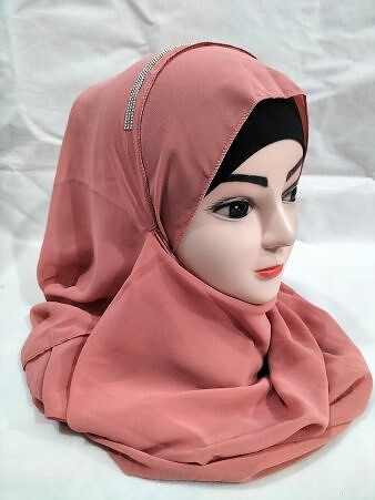 Fancy Two Loops Chiffon Instant Hijab - Mauve