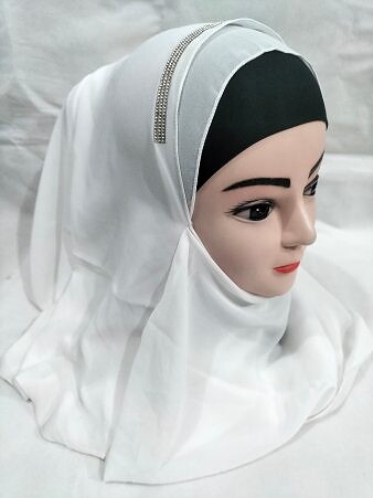 Fancy Two Loops Chiffon Instant Hijab - White Fancy Two Loops Chiffon Instant Hijab - White