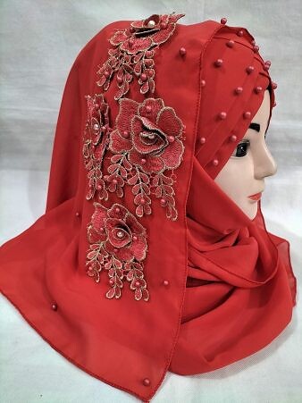 Pearl Ready to Wear with Matching Bunch - Red Pearl Ready to Wear with Matching Bunch - Red