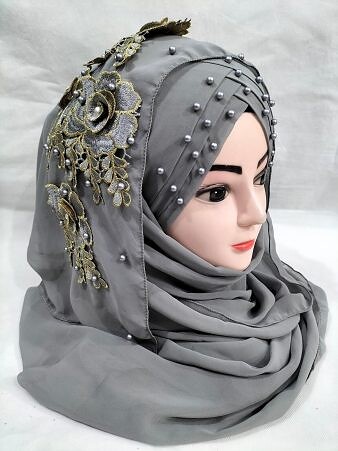 Pearl Ready to Wear with Matching Bunch - Grey