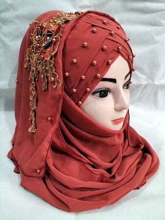 Pearl Ready to Wear with Matching Bunch - Rust Brown Pearl Ready to Wear with Matching Bunch - Rust Brown