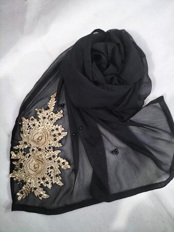 Plain Black Scarf with Golden Bunch