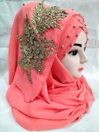 Pearl Ready to Wear with Golden Bunch - Coral Pink