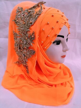 Pearl Ready to Wear with Golden Bunch - Neon Orange Pearl Ready to Wear with Golden Bunch - Neon Orange