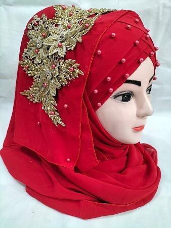 Pearl Ready to Wear with Golden Bunch - Red