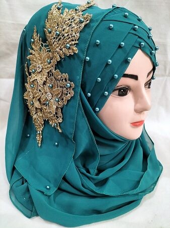 Pearl Ready to Wear with Golden Bunch - Teal