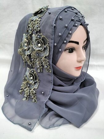 Pearl Ready to Wear with Matching Bunch - Dark Grey