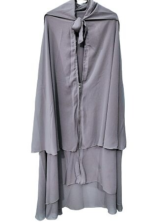 Zipper Hijab With Niqab - Grey