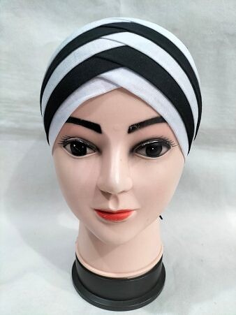 Criss Cross Multi Color Tie Back Bonnet – Black and White Criss Cross Multi Color Tie Back Bonnet – Black and White