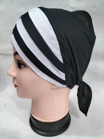 Criss Cross Multi Color Tie Back Bonnet – Black and White Criss Cross Multi Color Tie Back Bonnet – Black and White
