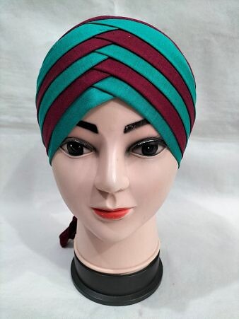 Criss Cross Multi Color Tie Back Bonnet – Deep Pink and Turquoise Criss Cross Multi Color Tie Back Bonnet – Deep Pink and Turquoise