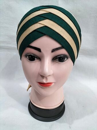 Criss Cross Multi Color Tie Back Bonnet – Green and Fawn