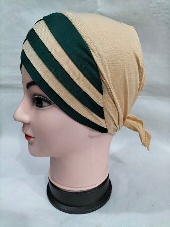 Criss Cross Multi Color Tie Back Bonnet – Green and Fawn