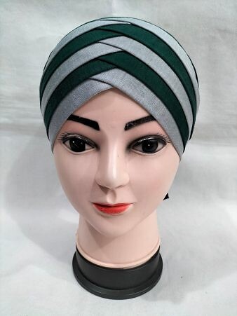 Criss Cross Multi Color Tie Back Bonnet – Grey and Green Criss Cross Multi Color Tie Back Bonnet – Grey and Green