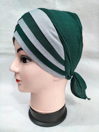 Criss Cross Multi Color Tie Back Bonnet – Grey and Green Criss Cross Multi Color Tie Back Bonnet – Grey and Green