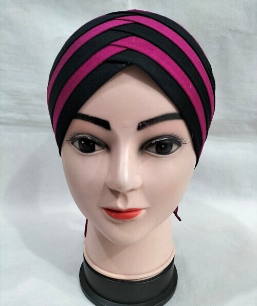 criss cross multi color tie back bonnet pink and black