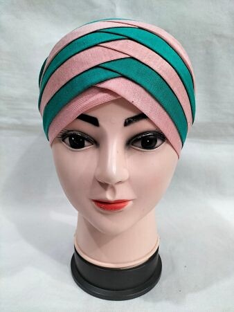 Criss Cross Multi Color Tie Back Bonnet – Tea Pink and Green