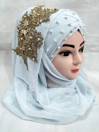 Pearl Ready to Wear with Golden Bunch - Baby Blue Pearl Ready to Wear with Golden Bunch - Baby Blue