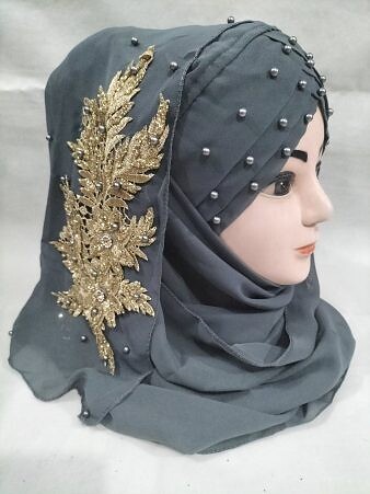 Pearl Ready to Wear with Golden Bunch - Dark Grey