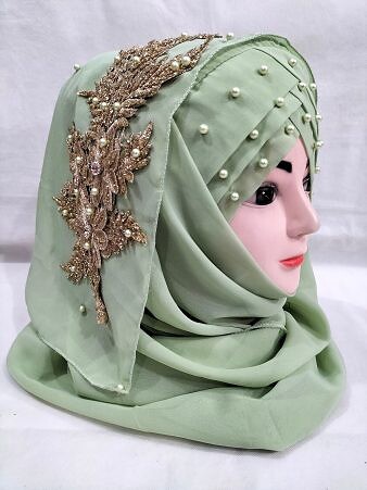 Pearl Ready to Wear with Golden Bunch - Olive Green