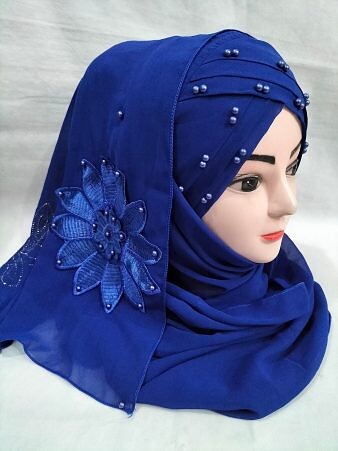 Pearl Ready to Wear with Matching Flower Bunch - Blue Pearl Ready to Wear with Matching Flower Bunch - Blue