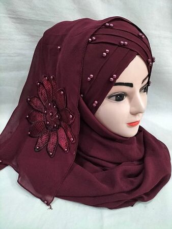 Pearl Ready to Wear with Matching Flower Bunch - Burgundy Pearl Ready to Wear with Matching Flower Bunch - Burgundy