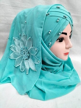 Pearl Ready to Wear with Matching Flower Bunch - Cyan