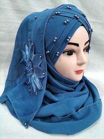 Pearl Ready to Wear with Matching Flower Bunch - Denim Blue Pearl Ready to Wear with Matching Flower Bunch - Denim Blue