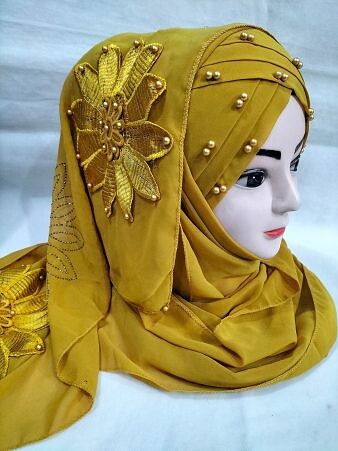 Pearl Ready to Wear with Matching Flower Bunch - Mustard Pearl Ready to Wear with Matching Flower Bunch - Mustard