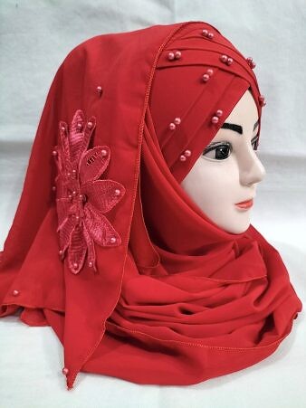 Pearl Ready to Wear with Matching Flower Bunch - Red Pearl Ready to Wear with Matching Flower Bunch - Red