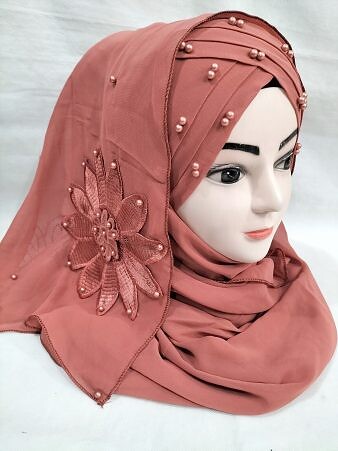 Pearl Ready to Wear with Matching Flower Bunch - Rust Brown Pearl Ready to Wear with Matching Flower Bunch - Rust Brown